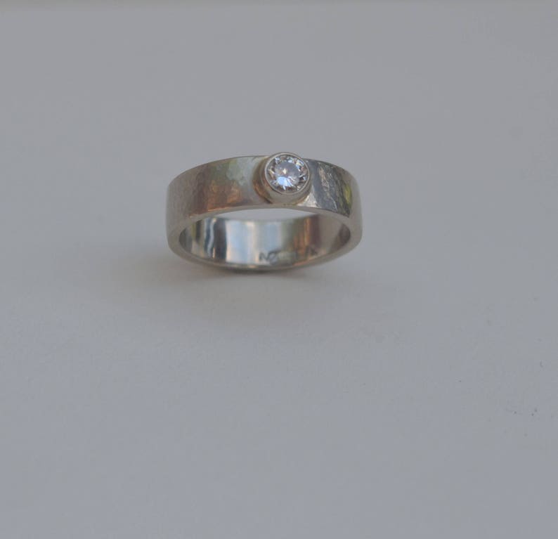 Her Hammered Ring, Simple Bezel Ring, Non Traditional Ring, Cute Solitaire Ring, OOAK Solitaire Ring, Wide Hammered Diamond Engagement Ring image 6