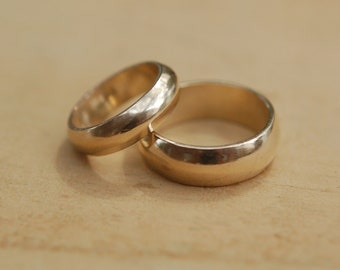 Yellow Gold Domed Wedding Band Set, Simple domed wedding bands, Matching Wedding set eco friendly