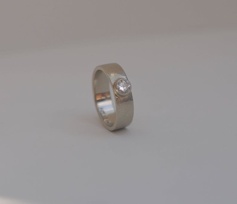 Her Hammered Ring, Simple Bezel Ring, Non Traditional Ring, Cute Solitaire Ring, OOAK Solitaire Ring, Wide Hammered Diamond Engagement Ring image 7