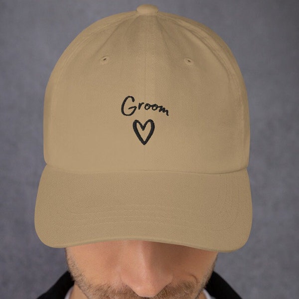Groom Cap/Hat with Heart, Embroidered White Lettering