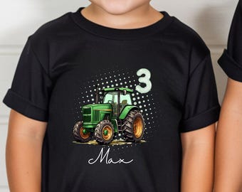 Tractorshirt voor kinderen - Gepersonaliseerd met naam en nummer - Tractor verjaardagsshirt voor kleine boeren