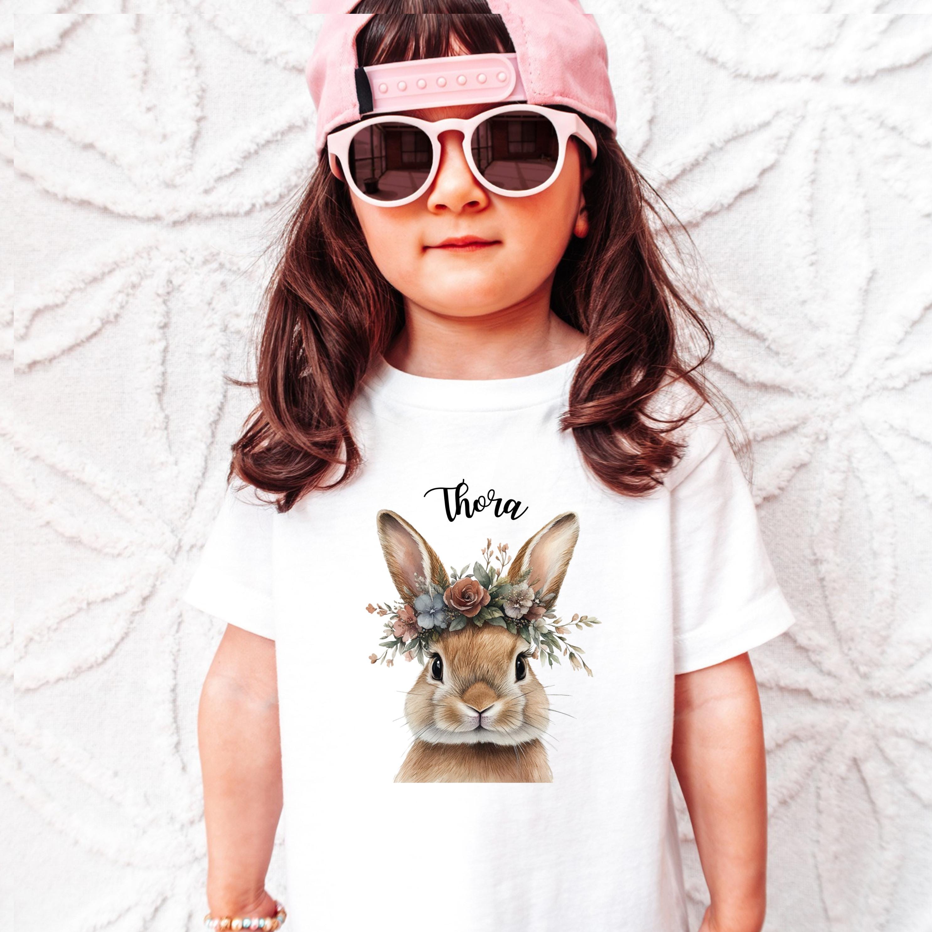 Bunny Flower Wreath T-Shirt Kids - Personalized Easter Rabbit Design Easter Bunny, Traditional Kids Shirt, Happy Easter Gift
