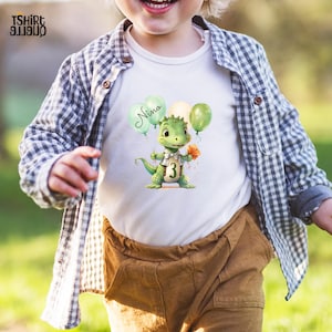 Dino T-Shirt Kids Personalized Name & Number Birthday Shirt 3 4 5 6 7 8 T-Rex Shirt Dino Gift