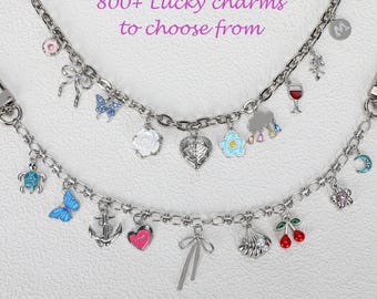 Personalized silver charm bag chain, choose your own charm and chain, create your own charm bag chain, birthday gift, bag charm