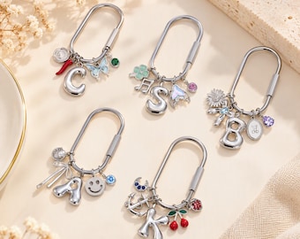 Custom keychain, personalized bag charm, initial and birthstone keychain, handbag accessory, bridesmaid gift, Christmas gift for her