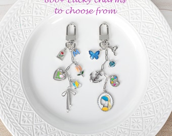 Personalized silver charm keychain, pendant keychain, initial pendant, charm bag charm, personalized keychain, car keychain, birthday gift