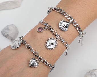 customizable silver charm bracelet, personalized charm bracelet, charm jewelry, silver bracelet, silver charm, charm bracelet, gifts for her