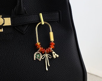 Birthstone Beaded Bag Charm Keychain, Natural Gemstone Purse Charm, Handmade Crystal Pendant, Month Stone Gift for Her，Gift for bridesmaids