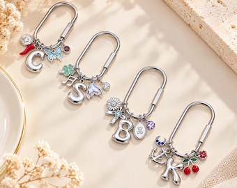 Custom keychain, personalized bag charm, initial and birthstone keychain, handbag accessory, bridesmaid gift, Christmas gift for her