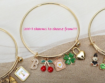 Pulsera con dijes personalizada, elige tus propios dijes, crea tu propia pulsera con dijes, brazalete con dijes apilables, regalo de cumpleaños
