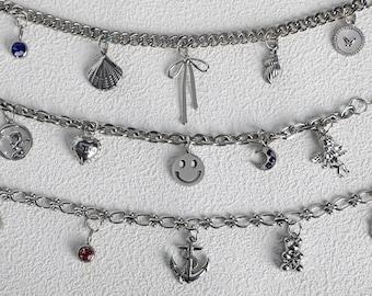 customizable silver charm bracelet, personalized charm bracelet, charm jewelry, silver bracelet, silver charm, charm bracelet, gifts for her