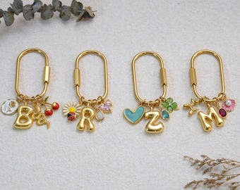 Custom keychain, personalized bag charm, initial and birthstone keychain, handbag accessory, bridesmaid gift, Christmas gift for her