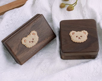 Caja de joyería de madera japonesa, caja de joyería de madera con espejo, caja de almacenamiento de collar de anillo, estante de joyería, regalo del día de la madre para mamá, recuerdo