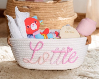 Personalisierter Babypartygeschenkkorb, Babygeschenkkorb-Baumwollseil-Korb, Baby-Geschenkkorb-Spielzeug-Korb-Aufbewahrungskorb, individuelles Babynamengeschenk