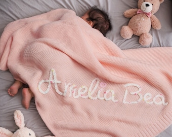 Manta bordada personalizada con nombre de bebé, manta de bebé personalizada, anuncio de bebé, regalo de recién nacido, regalo único para bebé, regalo de baby shower