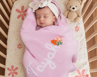 Personalised Embroidered Baby Name Blanket,Custom Baby Blanket With Name,Floral Baby Blanket,Baby Announcement,Newborn Gift,Baby Shower Gift