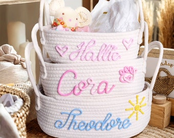 Cesta de regalo personalizada para baby shower, cesta de algodón con carrito de pañales personalizado, cesta de regalo para bebés, cesta de almacenamiento de cesta de juguetes, regalo personalizado con nombre de bebé