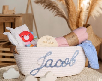 Custom Baby shower gift basket, baby Gift Basket Cotton Rope Basket, Baby Gift Basket Toy Basket Storage Basket ,Custom Baby Name Gift