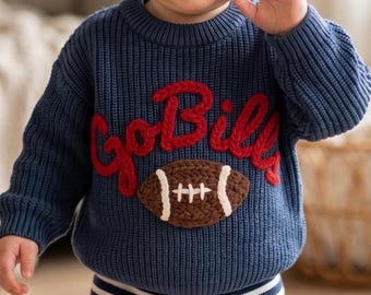 Personalized Sweater with Football, Custom Name Football Sweatshirt, Hand-Embroidered Sports Sweater, Skol Sweater, Toddler Football Sweater