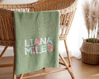 Personalized Knit Cotton Baby Blanket: Embroidered Baby name Stroller Blanket (30x40 Inches)