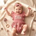 Personalized Baby Girl Romper, Custom Embroidered Name Muslin Bubble Romper, Ruffle Summer Outfit, Newborn Clothes, First Birthday Gift