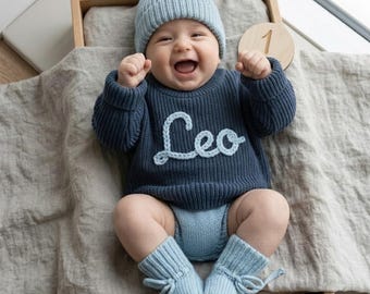 Custom Baby Name Knit Sweater, Embroidered Newborn Jumper, Coming Home Outfit, Personalized Gift for Baby Girls Boys