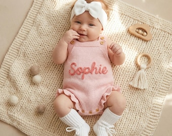 Pelele personalizado para bebé niña, pelele con nombre personalizado, conjunto de verano para bebé, regalos para bebé niña, pelele con volantes para bebé, conjunto para recién nacida para la salida del hospital