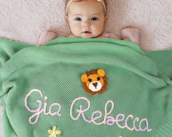 Gepersonaliseerde geborduurde babynaamdeken, aangepaste babydeken met naam, kinderwagendeken, cadeau voor pasgeborene, cadeau voor babyshower, cadeau voor babymeisjes