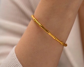 14K Gold, Bamboo Bangle, Gold Bangle, Gift for Her, Minimalist Bangle, Bracelet