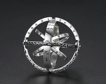 Anillo de plata de ley 925, anillo de esfera astronómica plegable, estrella celestial, mujeres y hombres, anillo de hombres de banda, regalo para él, anillo de pareja, ansiedad