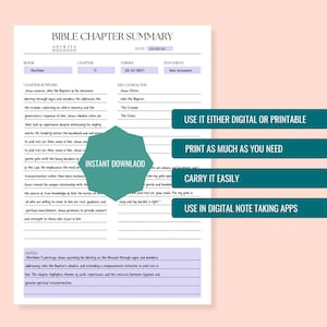 Bible Chapter Summary, Bible Chapter Study, Bible Printable Template ...