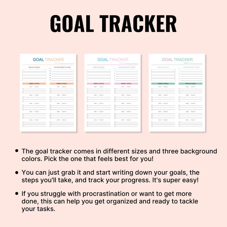 Goal Tracker Printable Bundle: Weekly Goals, To-do List, Monthly Goals ...