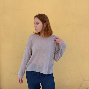 Delicate Lightweight Knit Sweater for Women, Semi Sheer Loose Fit Pullover, Minimalist Long Sleeve Layering Jumper for Spring Summer