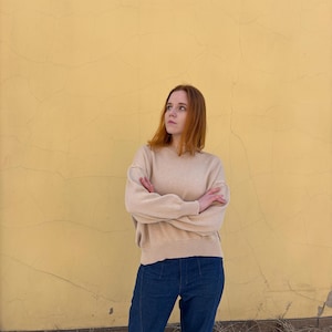 Beige Knit Sweater For Women, Handmade Merino Wool Pullover, Soft Neutral Jumper, Loose Fit Lightweight Sweater, Spring Gift For Her