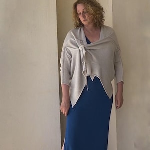 Oversized Silk Linen Cardigan Women, Beige Transformer Knit Jacket, Lightweight Viscose Layering Top