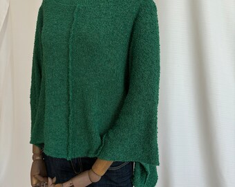 Top de algodón bouclé para mujer, suéter verde de punto hecho a mano, estilo boho ligero, prenda de punto de algodón natural, regalo de Navidad único para ella