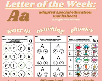 Adapted Letter of the Week Worksheets- Letter A