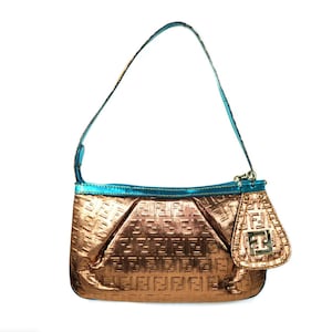 Fendi authentic zucchino monogram bronze small pochette