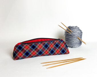 Small Zipper Pouch, Case, Bag, Knitting. Cosmetic, Pencil, Travel Pouch, Make Up, Toiletry- Blue Tartan 46