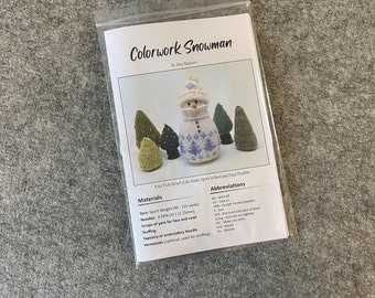 Printed Paper Copy Knitting Pattern:  Colorwork Snowman with Bonus Tree Pattern