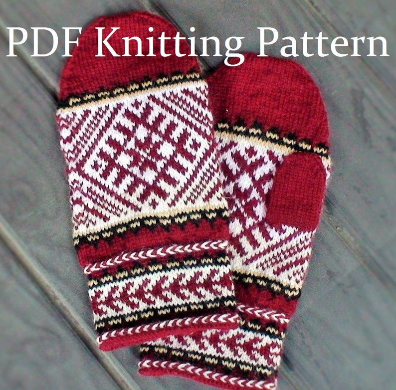 PDF Knitting Pattern Latvian Mittens image 1