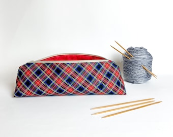 Medium Zipper Bag, Knitting Bag, Cosmetic Bag, Pencil Case , Travel Pouch, Make Up Bag, Toiletry Bag - Blue Tartan 56