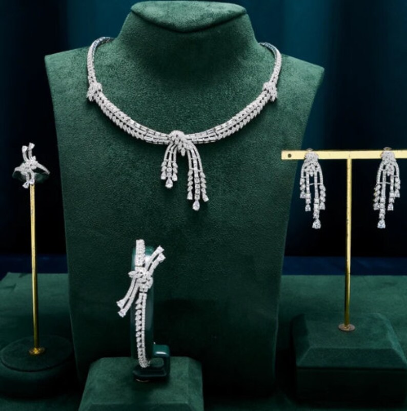 White Cubic Zirconia Necklace Set for Women Dubai Bridal Jewelry 2Pcs main image 1