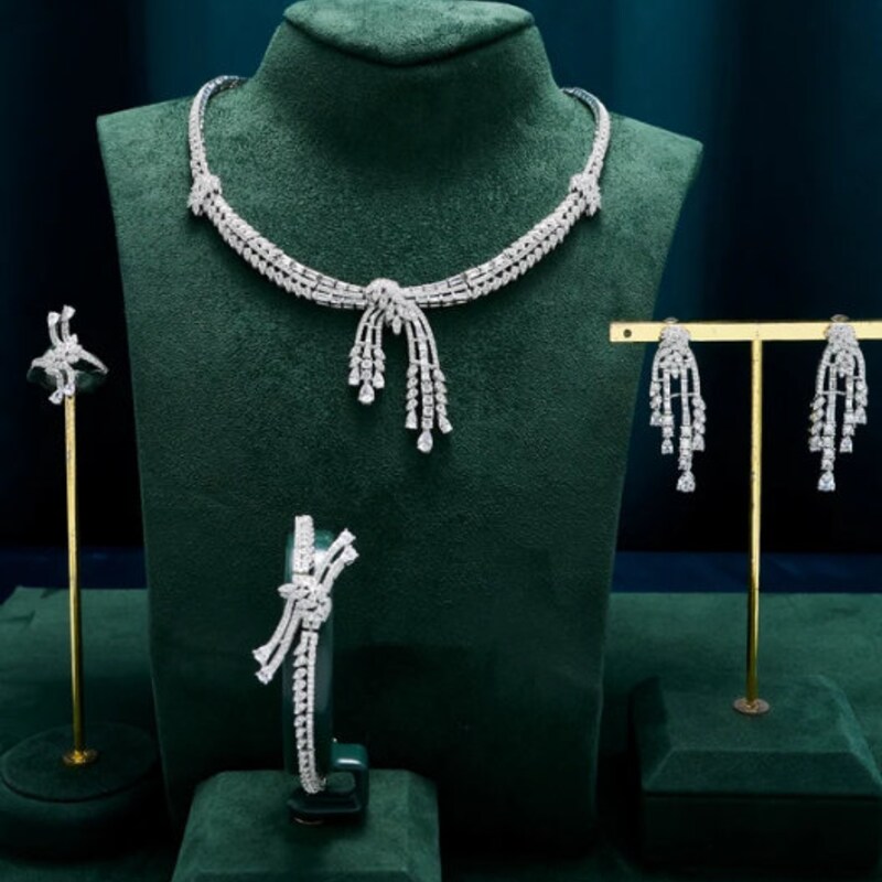 White Cubic Zirconia Necklace Set for Women Dubai Bridal Jewelry 2Pcs main image 1