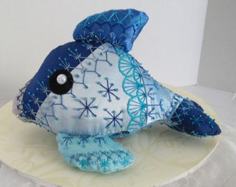 Crazy Quilt Patchwork Stuffed Dolphin, Home Decor, Collectible, Keepsake, Heirloom - OOAK with Certificate of Authenticity