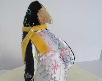 Crazy Quilt Patchwork Stuffed Penguin, Home Decor, Collectible, Keepsake, Heirloom - OOAK with Certificate of Authenticity