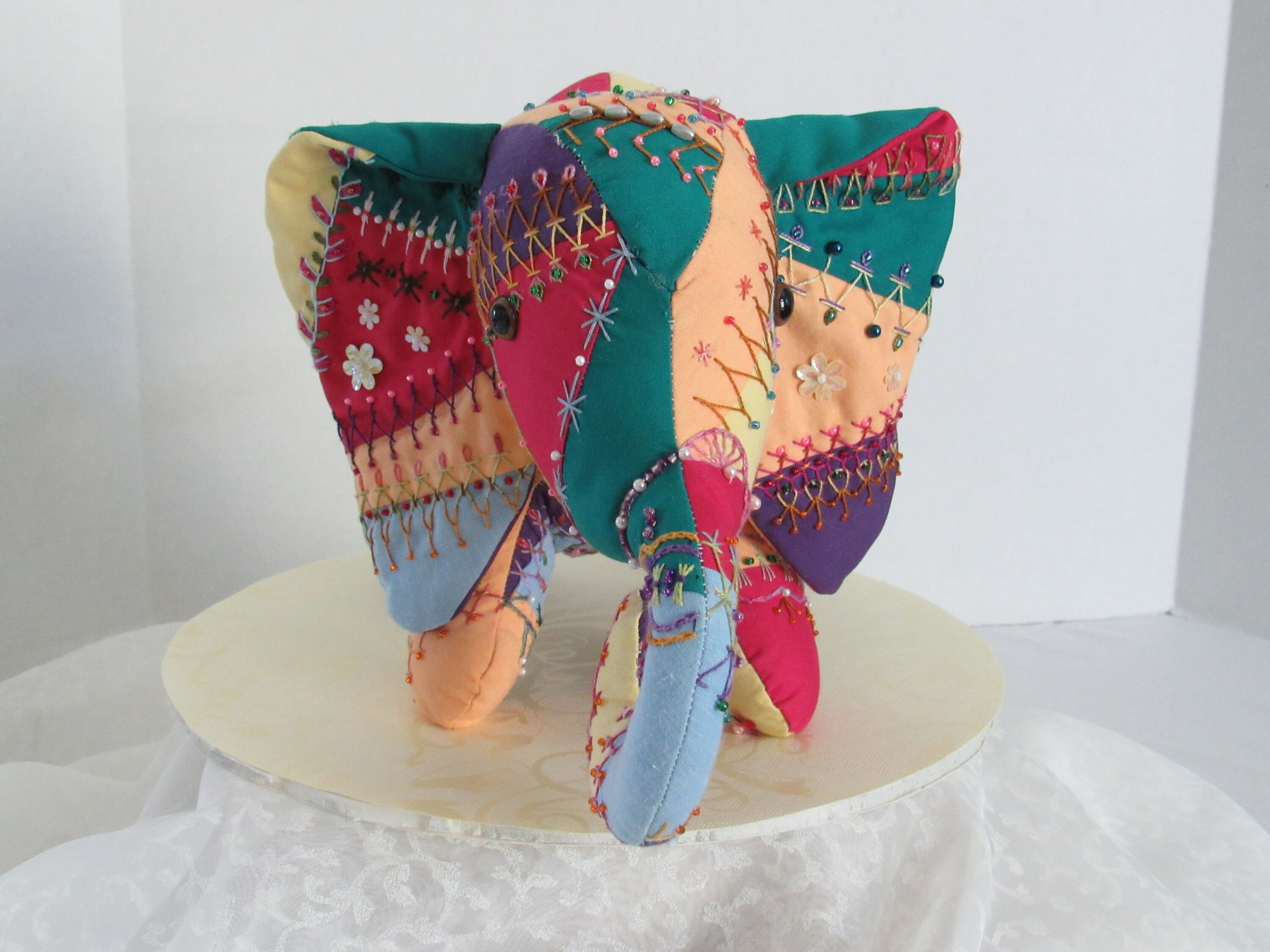 Crazy Quilt Patchwork Stuffed Elephant, Home Decor, Collectible ...