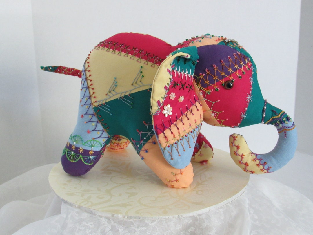 Crazy Quilt Patchwork Stuffed Elephant, Home Decor, Collectible ...