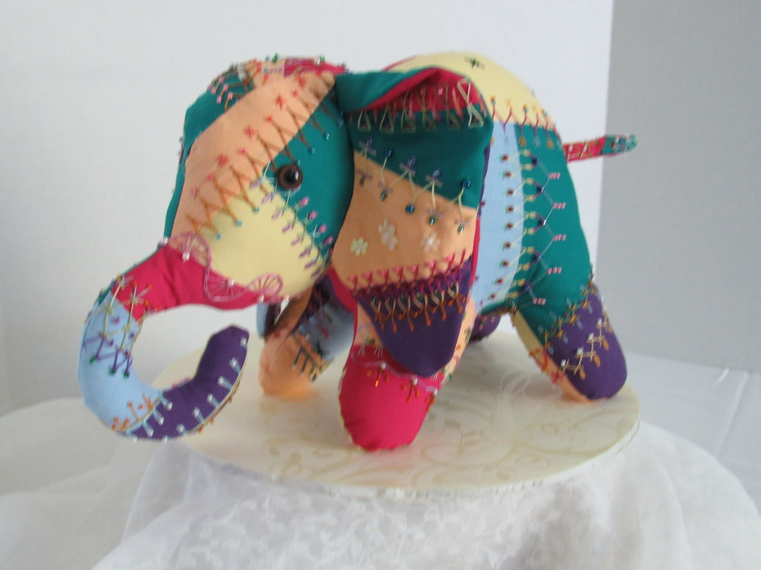 Crazy Quilt Patchwork Stuffed Elephant, Home Decor, Collectible ...