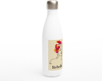 Rebelle. Bouteille d'eau blanche en acier inoxydable 483 ml (17 oz)